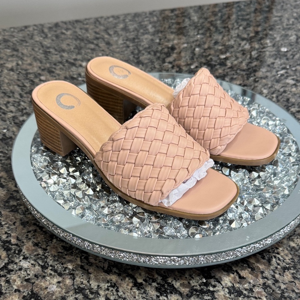 Journee Collection Woven Slide Mules in Blush Pink